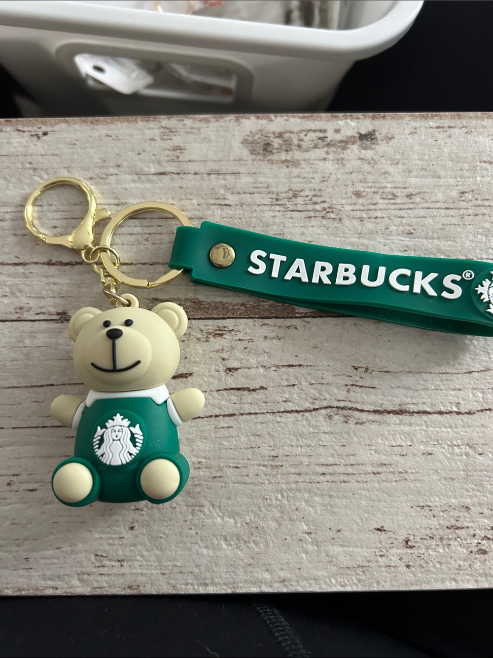 5/$25 Starbucks Green and Cream Bear Keychain with Gold Hardware